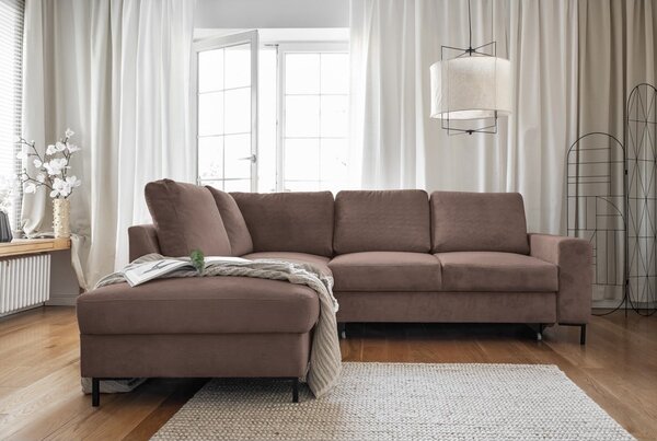 Barna kordbársony kinyitható sarokkanapé (bal oldali) Lofty Lilly – Miuform
