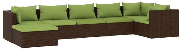 7 részes barna polyrattan kerti ülőgarnitúra párnákkal