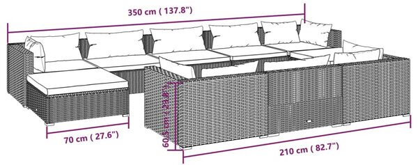 10 részes fekete polyrattan kerti ülőgarnitúra párnákkal