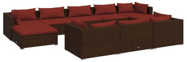 10 részes barna polyrattan kerti ülőgarnitúra párnákkal