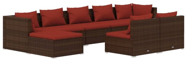 9 részes barna polyrattan kerti ülőgarnitúra párnákkal