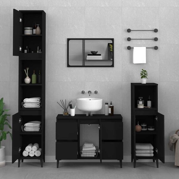 VidaXL fekete szerelt fa mosdószekrény 80 x 33 x 60 cm