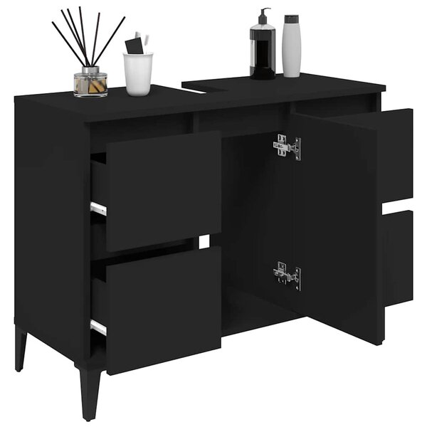 VidaXL fekete szerelt fa mosdószekrény 80 x 33 x 60 cm