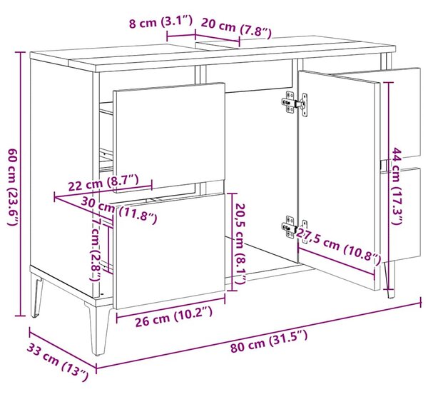 VidaXL fekete szerelt fa mosdószekrény 80 x 33 x 60 cm
