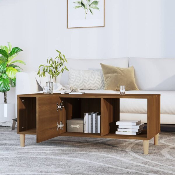 Barna tölgyszínű szerelt fa dohányzóasztal 102 x 50 x 40 cm