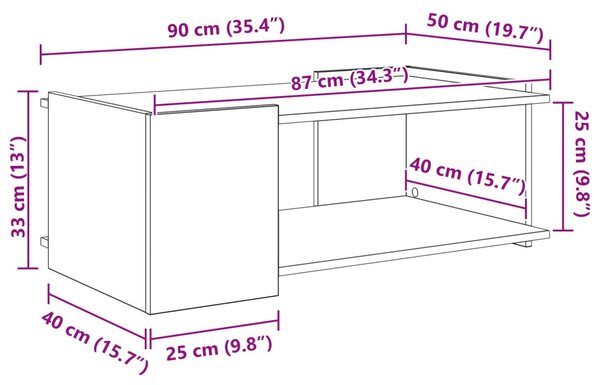 Dohányzóasztal Fehér 90 x 50 x 33 cm Szerelt Fa