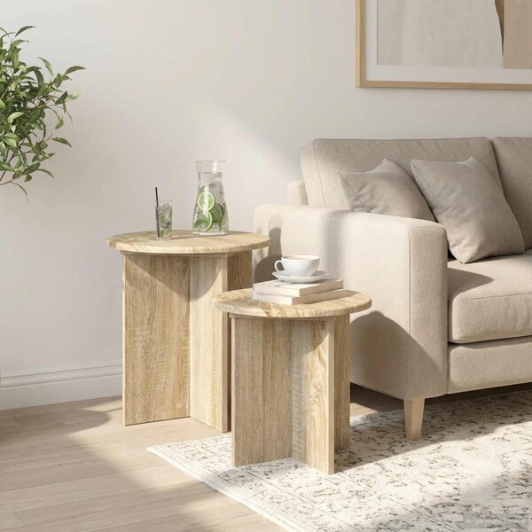 Kisasztal készlet tárolóval 2 pcs Sonoma Tölgy Mérnöki fa