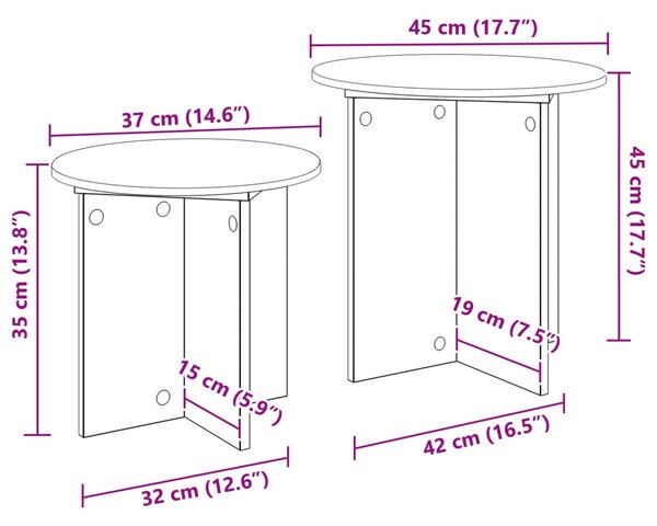 Kisasztal készlet tárolóval 2 pcs Mérnöki fa