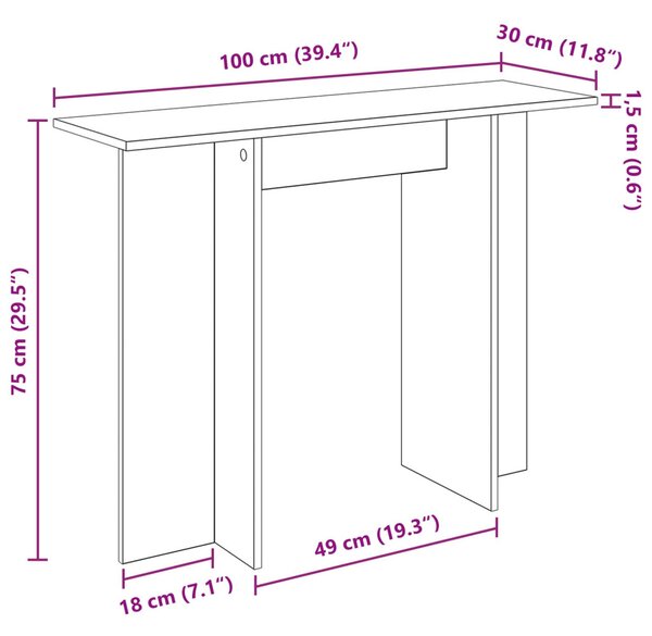 Konzolasztal Betonszürke 100 x 30 x 75 cm Szerelt Fa