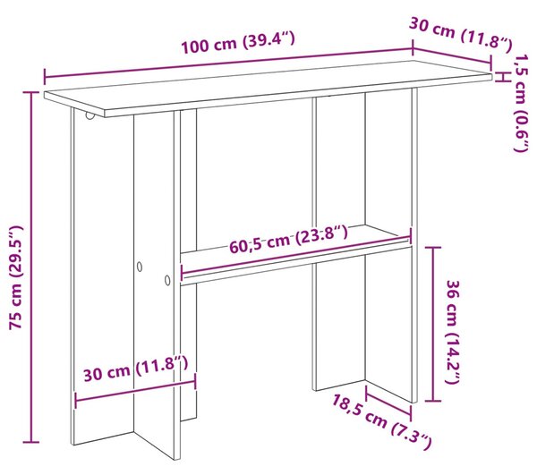 Konzolasztal Fehér 100 x 30 x 75 cm Szerelt Fa