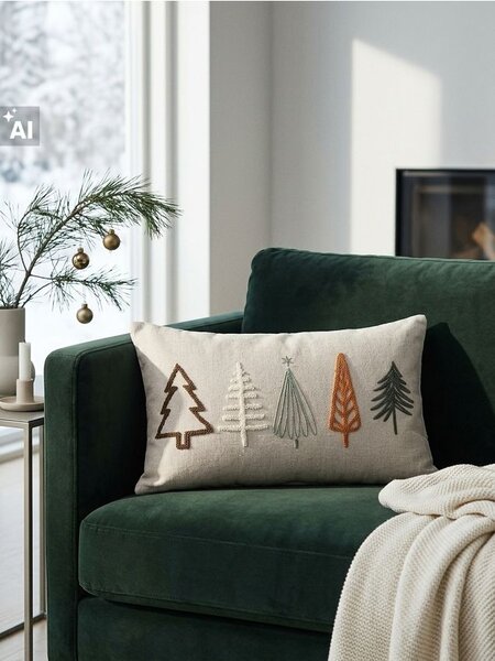 Sinsay - Karácsonyi díszpárna karácsonyfás mintával - fehér