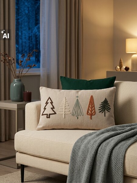 Sinsay - Karácsonyi díszpárna karácsonyfás mintával - fehér