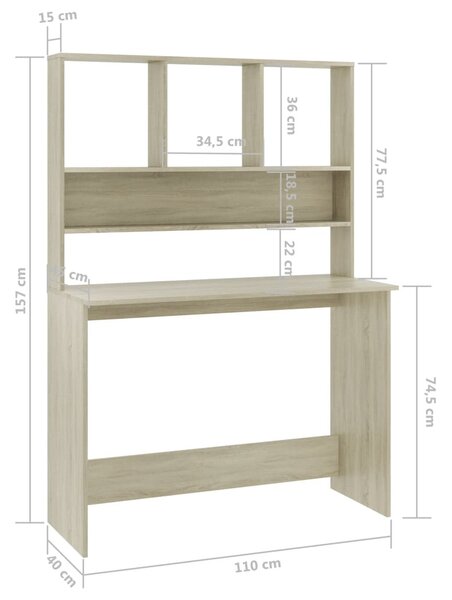 Sonoma-tölgy forgácslap íróasztal polcokkal 110 x 45 x 157 cm