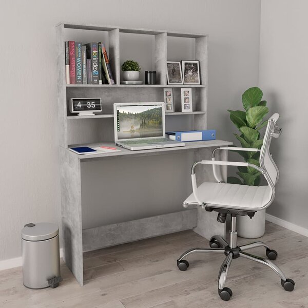 Betonszürke forgácslap íróasztal polcokkal 110 x 45 x 157 cm