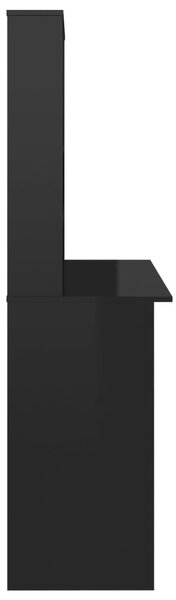 Magasfényű fekete forgácslap íróasztal polcokkal 110x45x157 cm