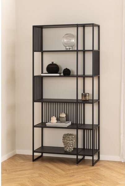 Fekete könyvespolc kő dekorral 85x185 cm Strington – Actona