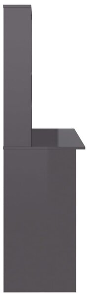 Magasfényű szürke forgácslap íróasztal polcokkal 110x45x157 cm