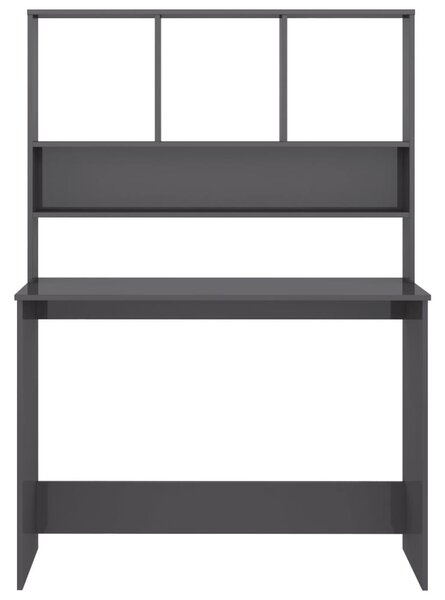 Magasfényű szürke forgácslap íróasztal polcokkal 110x45x157 cm