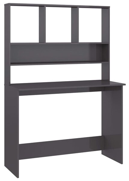 Magasfényű szürke forgácslap íróasztal polcokkal 110x45x157 cm