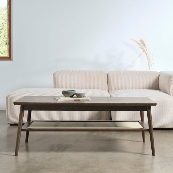 Barna dohányzóasztal tölgyfa dekoros asztallappal 60x120 cm Barrali – Unique Furniture