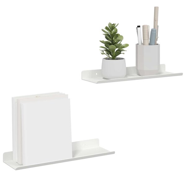 Lebegő polc Falra szerelhető 2 pcs Fehér 30 x 9 x 2,5 cm Acél