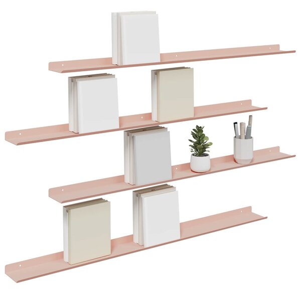 Lebegő polc 4 pcs Rózsaszín 100 x 9 x 2,5 cm Acél