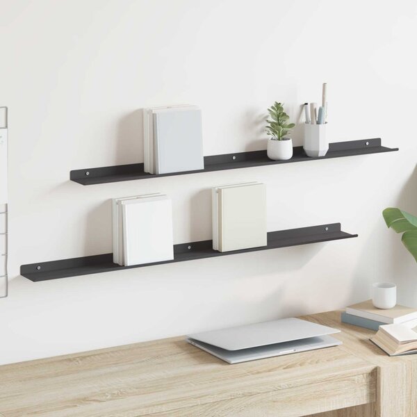 VidaXL Lebegő polc Falra szerelhető 2 pcs Fekete 100 x 9 x 2,5 cm Acél