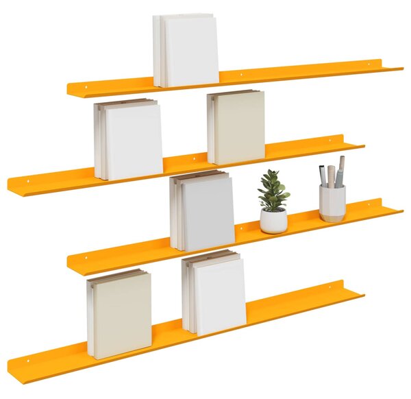 Lebegő polc 4 pcs Mustár sárga 100 x 9 x 2,5 cm Acél