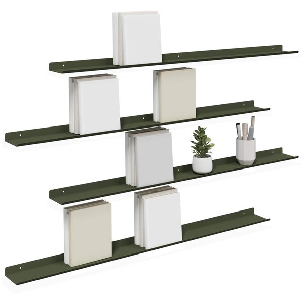 Lebegő polc 4 pcs Olajzöld 100 x 9 x 2,5 cm Acél