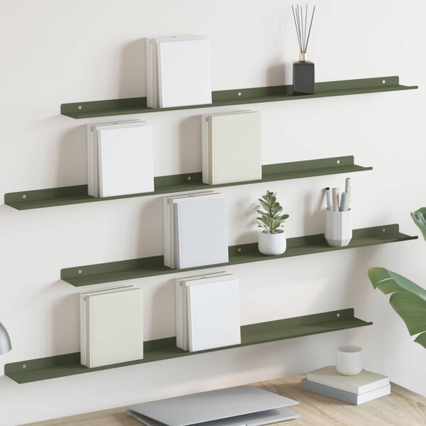 Lebegő polc 4 pcs Olajzöld 100 x 9 x 2,5 cm Acél