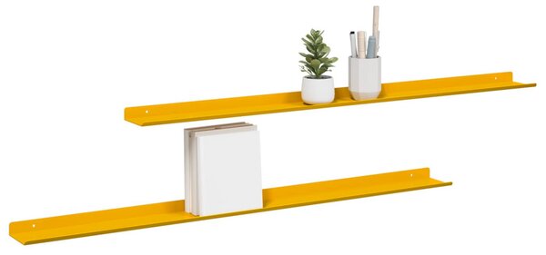 Lebegő polc 2 pcs Mustár sárga 100 x 9 x 2,5 cm Acél