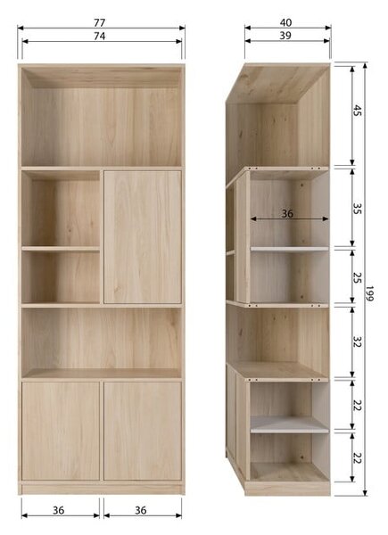 Natúr színű moduláris könyvespolc tölgyfa dekorral 77x199 cm Modulair – vtwonen