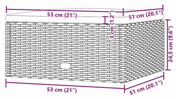 Fekete polyrattan kerti lábtartó párnával