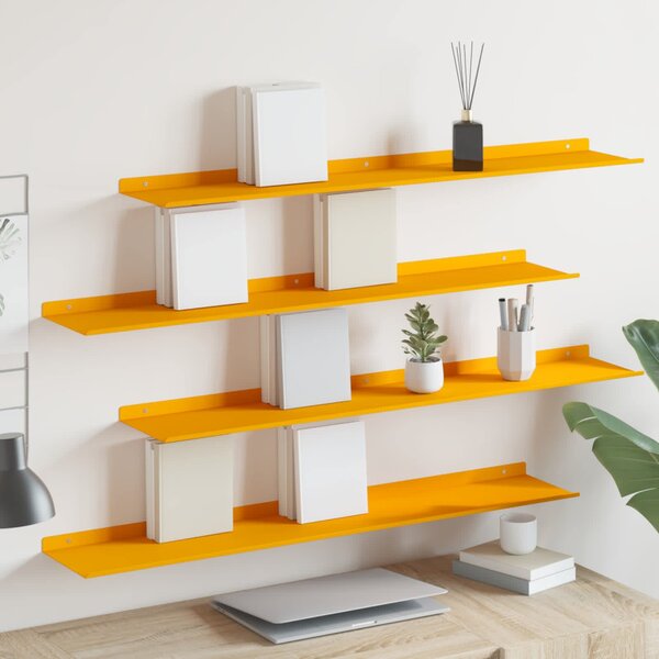 Lebegő polc 4 pcs Mustár sárga 100 x 18 x 2,5 cm Acél