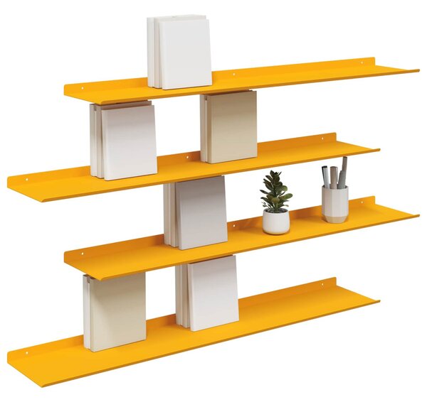 Lebegő polc 4 pcs Mustár sárga 100 x 18 x 2,5 cm Acél