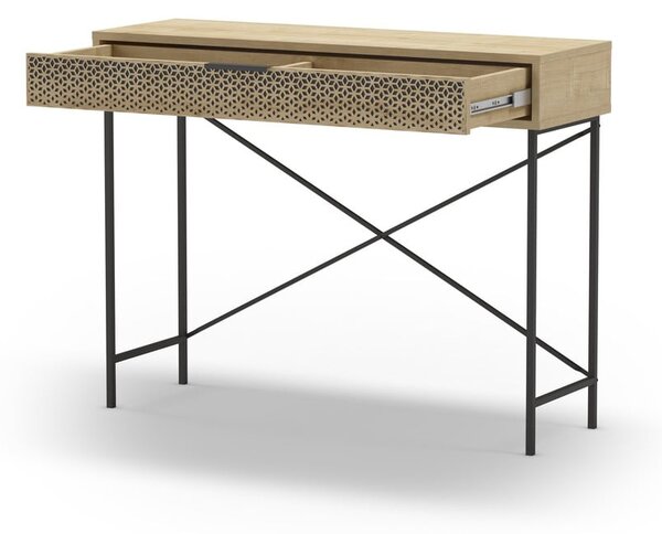Natúr színű konzolasztal tölgyfa dekorral 35.5x110 cm Ecrin – Marckeric