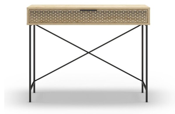 Natúr színű konzolasztal tölgyfa dekorral 35.5x110 cm Ecrin – Marckeric