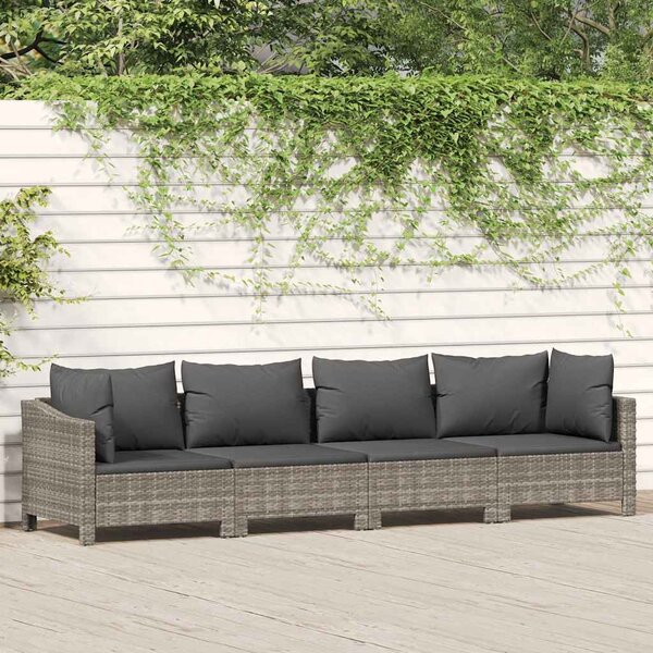 4 darabos szürke polyrattan kerti bútor szett párnákkal