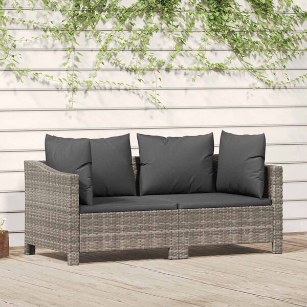 2 darabos szürke polyrattan kerti bútor szett párnákkal