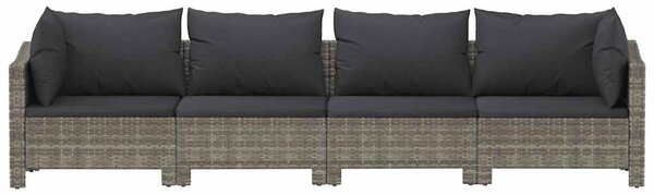 4 darabos szürke polyrattan kerti bútor szett párnákkal