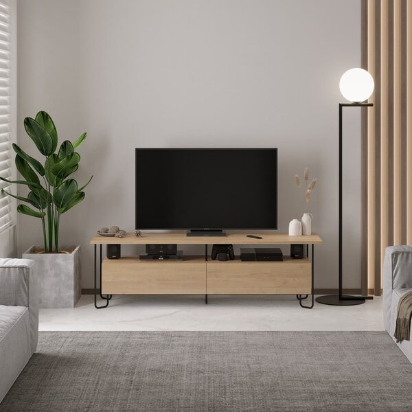 Natúr színű TV-állvány tölgyfa dekorral 150x45 cm Dilly – Marckeric