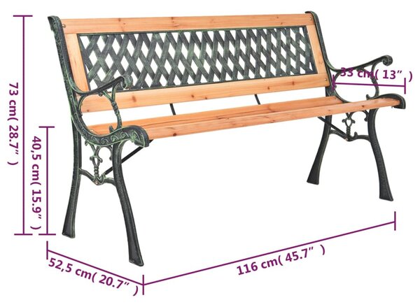 Öntöttvas és tömör fenyőfa kerti pad 116 cm