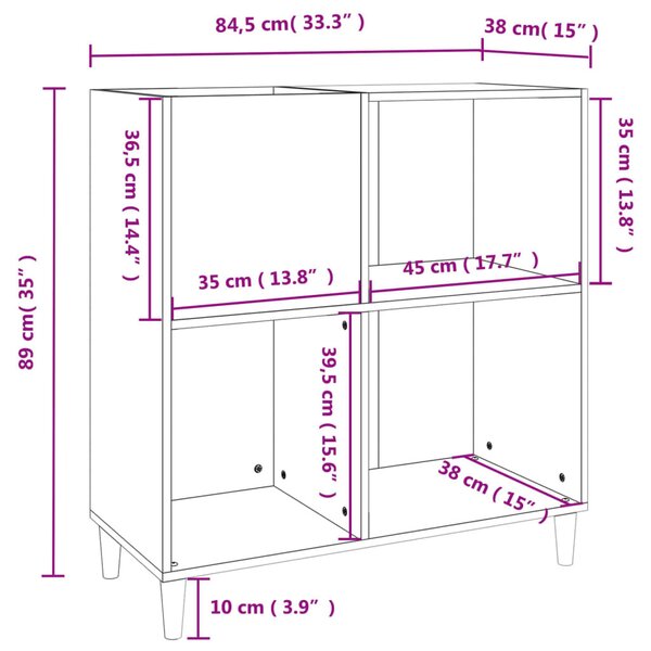 Fekete szerelt fa hanglemezszekrény 84,5 x 38 x 89 cm