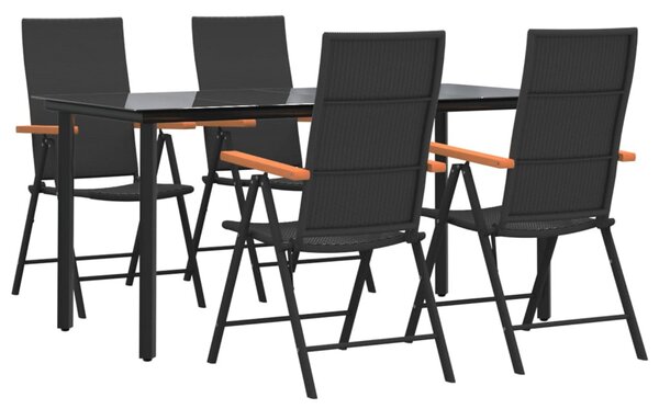 5 részes fekete és barna polyrattan kerti étkezőgarnitúra