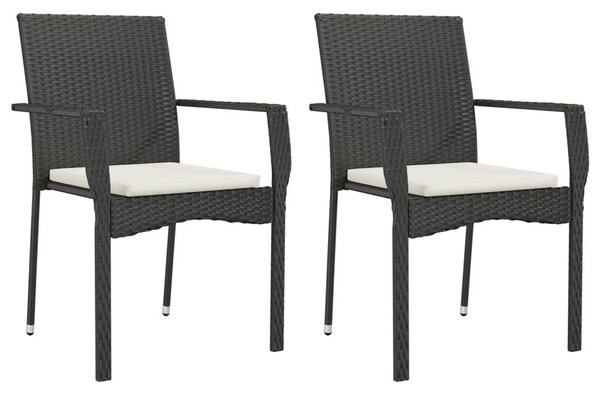 3 részes fekete polyrattan kerti étkezőgarnitúra párnákkal