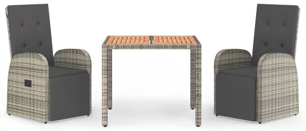 3 részes szürke polyrattan kerti étkezőgarnitúra párnával