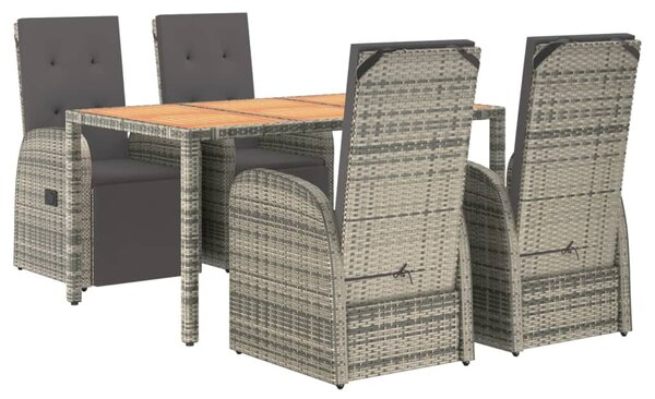 5 részes szürke polyrattan kerti étkezőgarnitúra párnával
