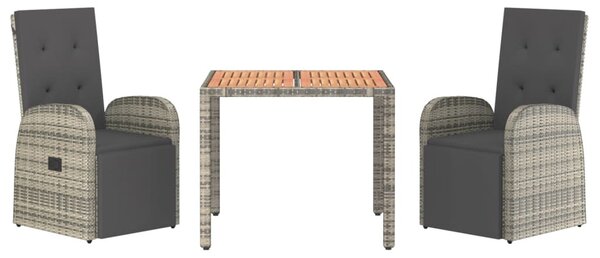 3 részes szürke polyrattan kerti étkezőgarnitúra párnával