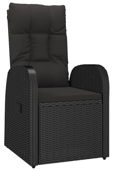 7 részes fekete polyrattan kerti étkezőgarnitúra párnával