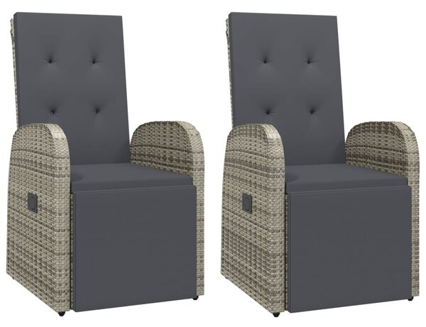 2 db szürke polyrattan dönthető kerti szék párnákkal